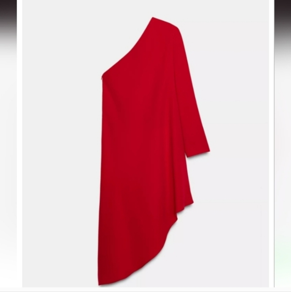 ZARA ZW COLLECTION RED ONE SHOULDER ASYMMETRICAL HEM DRESS/BLOUSE ❤️❤️❤️ - Picture 8 of 9